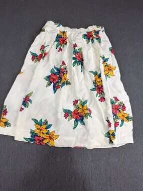 Chaus Womens White Floral Print Elastic Waist Midi Skirt 12